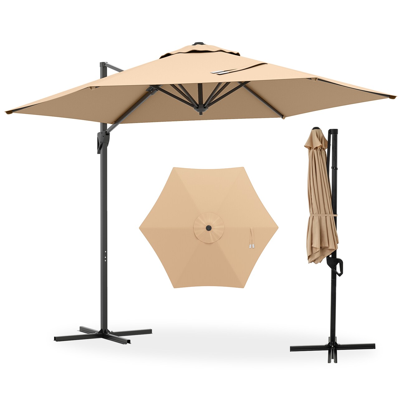 9 Foot Offset Patio Umbrella with Sun-Blocking Canopy and Vent